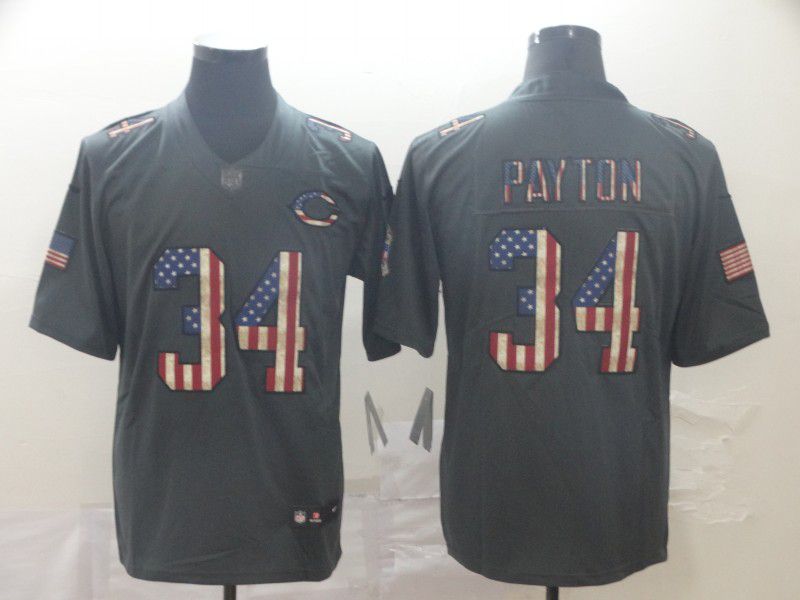 Men Chicago Bears #34 Payton Carbon Black Retro USA flag Nike NFL Jerseys->oakland raiders->NFL Jersey